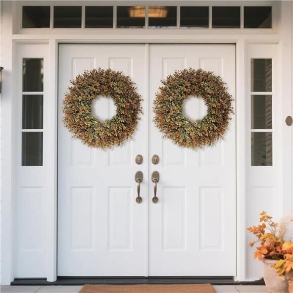 26'' Large Fall Wreath for Front Door, Porch, Window- Artificial Boxwood Leaves - Picture 6 of 7